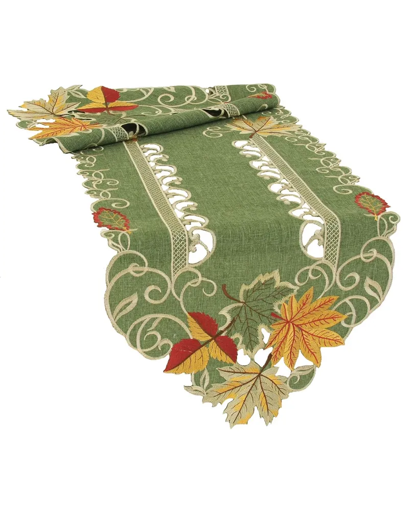 Delicate Leaves Embroidered Cutwork Fall Table Runner 72"x15"