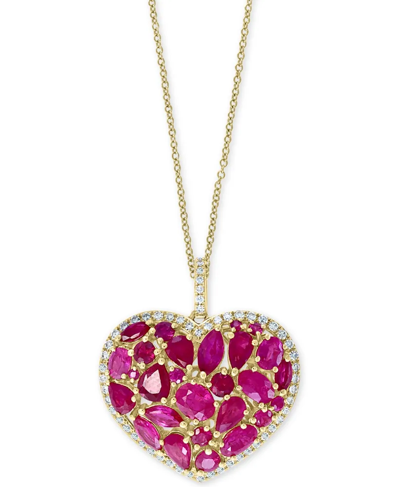 Effy Ruby (4-3/4 ct. t.w.) & Diamond (1/3 ct. t.w.) Heart 18" Pendant Necklace in 14k Gold