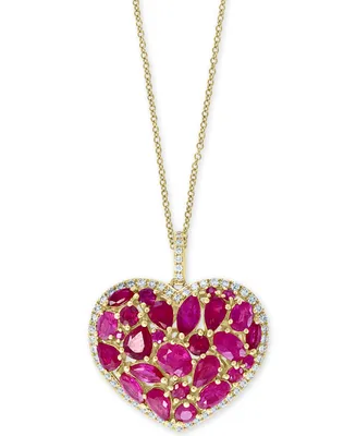 Effy Ruby (4-3/4 ct. t.w.) & Diamond (1/3 Heart 18" Pendant Necklace 14k Gold