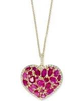 Effy Ruby (4-3/4 ct. t.w.) & Diamond (1/3 ct. t.w.) Heart 18" Pendant Necklace in 14k Gold