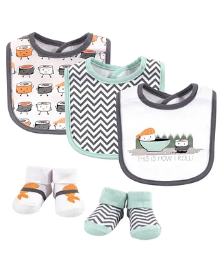 Hudson Baby Infant Boy Cotton Bib and Sock Set 5pk