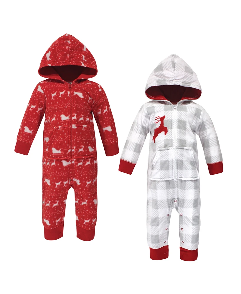 Hudson Baby Baby Girls and Boys Santas Sleigh Fleece Coveralls and Playsuits Jumpsuits, Pack of 2