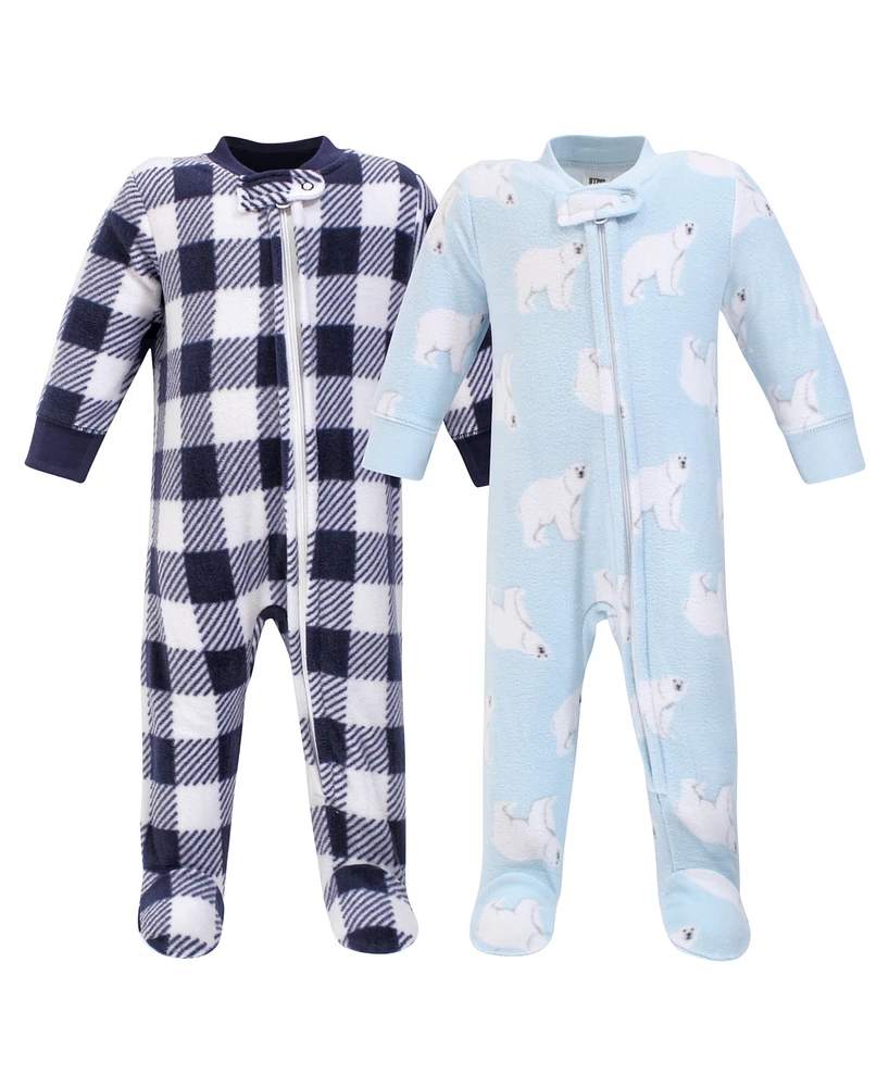 Hudson Baby Girls and Boys Polar Bear Fleece Sleep Play, Pack of 2