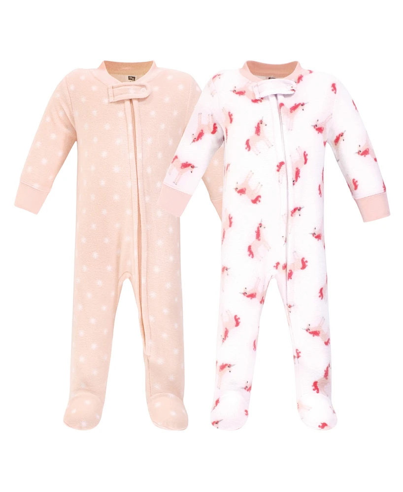 Hudson Baby Girls Unicorn Fleece Sleep and Play, Pack of 2