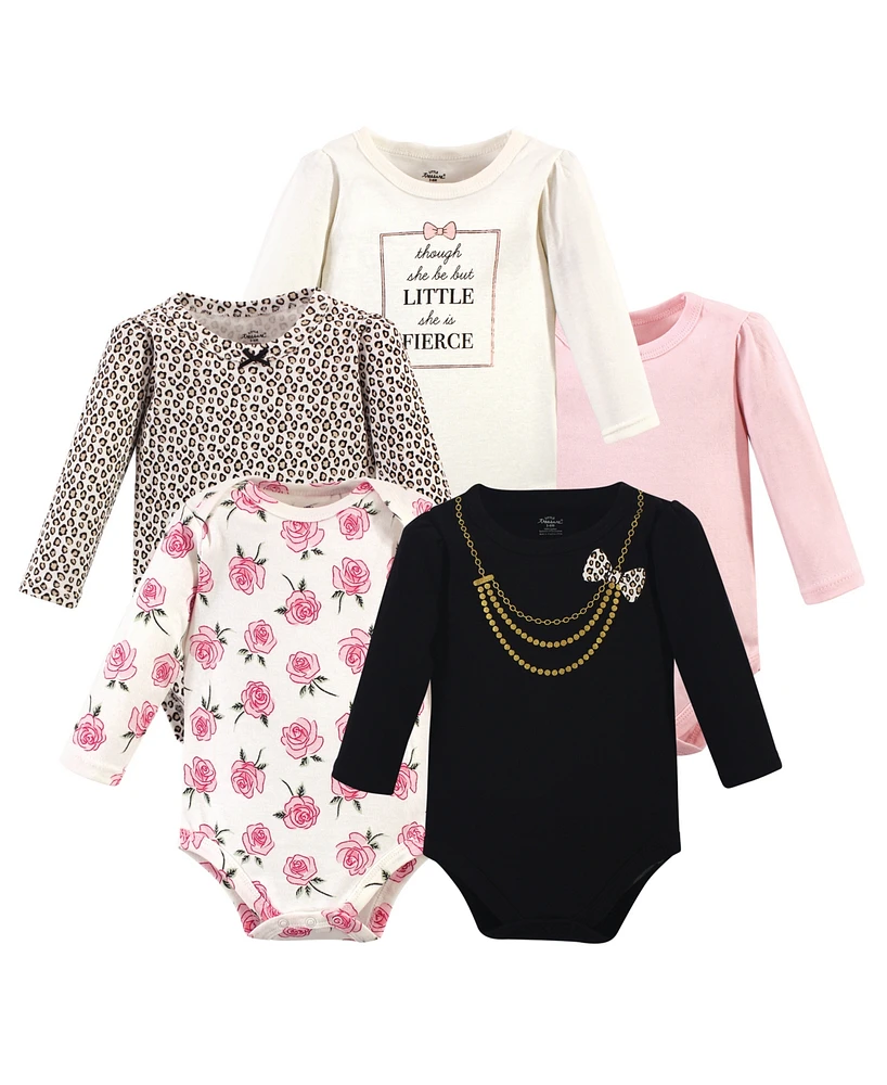 Little Treasure Big Girls Plus Treasure Cotton Long-Sleeve Bodysuits 5pk, Leopard Necklace, 18-24 Months