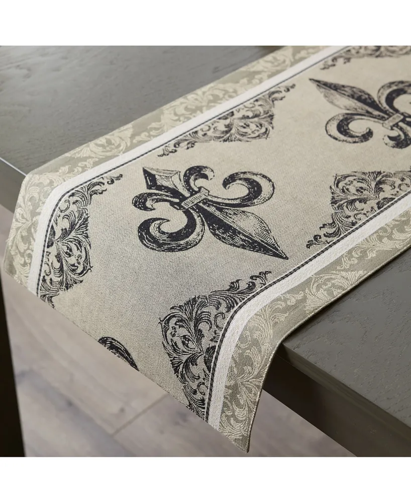 Design Imports Fleur De Lis Stripe Jacquard Table Runner