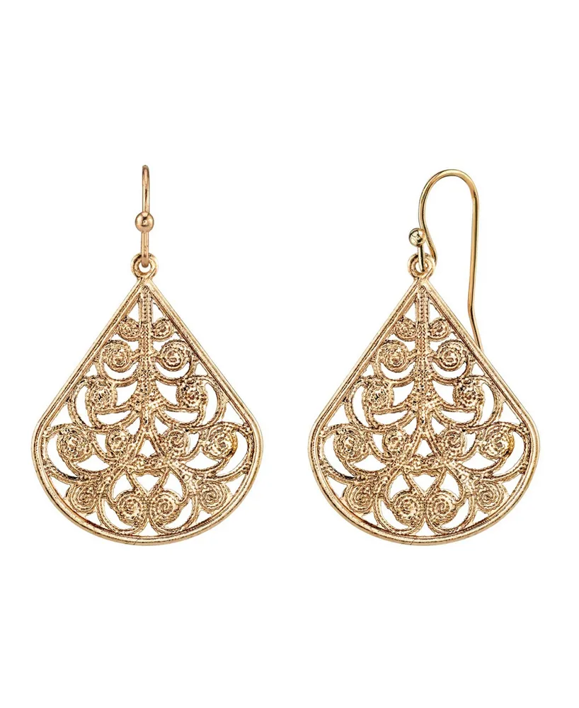 2028 Gold Tone Filigree Teardrop Earrings