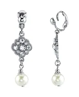 2028 Silver Tone Crystal and Imitation Pearl Drop Clip Earrings
