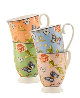 Aynsley China Cottage Garden Footed Mugs, Set of 4