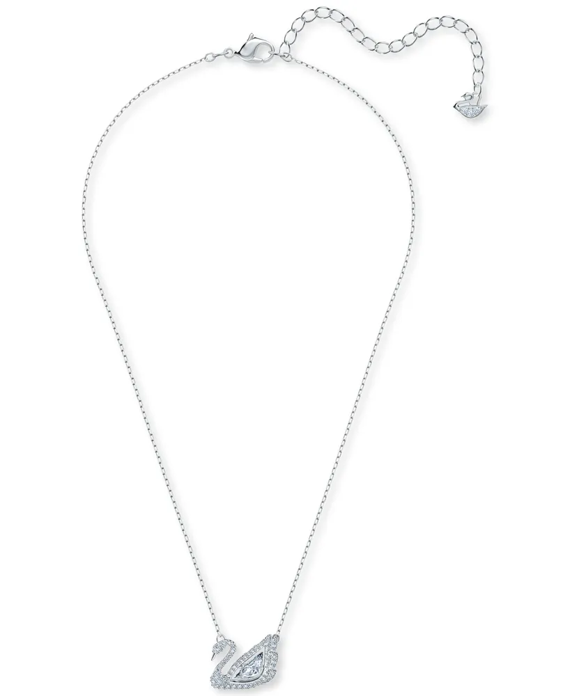 Swarovski Silver-Tone Dancing Swan Crystal Pendant Necklace, 15" + 2" extender
