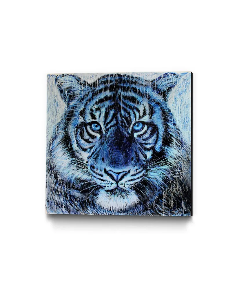 Eyes On Walls Dino Tomic Blue Tiger Splatter Museum Mounted Canvas 18" x 18"