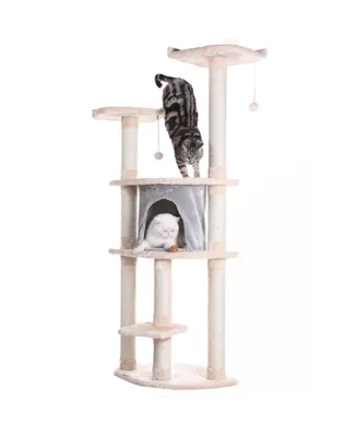 Armarkat 64" Real Wood Cat Tree With Scratch Post, Soft-side Playhouse