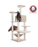 Armarkat 72" Beige Real Wood Cat Tree with Condo, Scratching Post and Multiple Perches