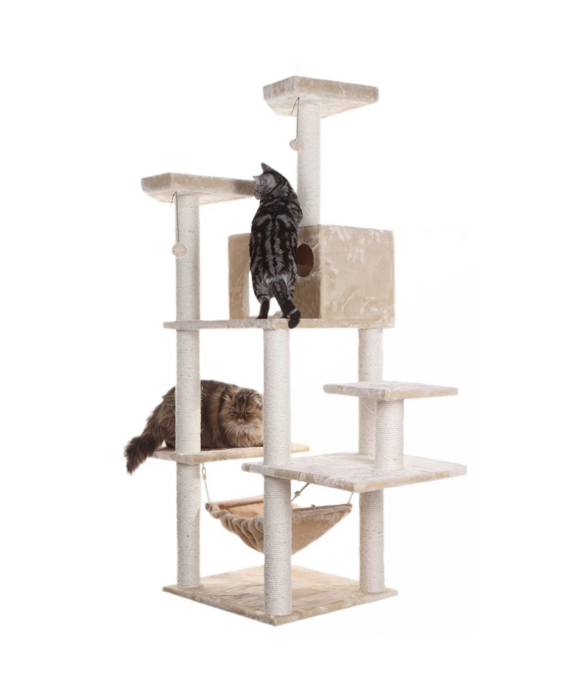 Armarkat 72" Beige Real Wood Cat Tree with Condo, Scratching Post and Multiple Perches