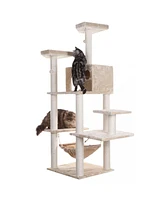 Armarkat 72" Beige Real Wood Cat Tree with Condo, Scratching Post and Multiple Perches