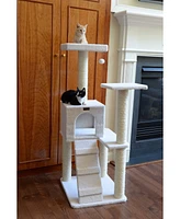 Armarkat Ivory Fleece Covered 53" High Real Wood Cat tre, B5301 - Classic Cat Tree with Ramp, Perch, and Playhouse