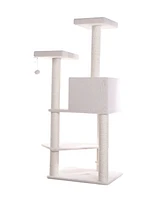 Armarkat Ivory 57-inch High Real Wood Cat Tree with Fleece Covered Climber and Condo B5701