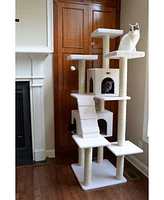 Armarkat B7701 Classic Real Wood Cat Tree In Ivory, Jackson Galaxy Approved, Multi Levels With Ramp, Three Perches, Two Condos