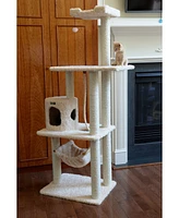 Armarkat 70" Real Wood Cat Furniture, Ultra Thick Faux Fur Covered Cat Condo House A7005, Beige
