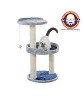 Armarkat Three-Level Real Wood Compact Scratcher, X2905, Gray W Plush Perch