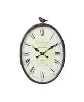 Oval Metal Wall Clock with Bird, Antique-Like Bronze