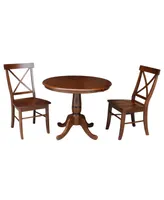 International Concepts 36" Round Top Pedestal Ext Table with 12" Leaf and 2 X-Back Chairs