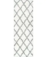 nuLoom Easy Shag Cozy Soft and Plush Diamond Trellis White 3'2" x 5' Area Rug