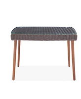 Alaterre Furniture Athens All-Weather Wicker Outdoor Cocktail Table with Glass Top