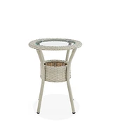 Alaterre Furniture Haven All-Weather Wicker Set Outdoor Recliners with Ottomans and Round Glass Top Accent Table