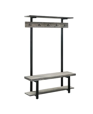 Alaterre Furniture Pomona Entryway Hall Tree with Bench, Shelves and Coat Hooks