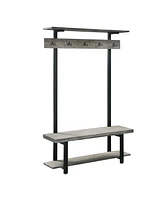 Alaterre Furniture Pomona Entryway Hall Tree with Bench, Shelves and Coat Hooks