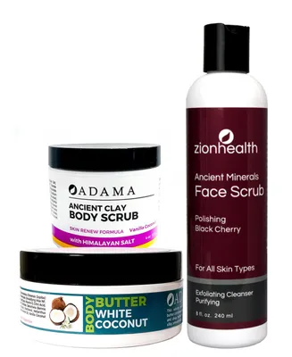 Zion Health Selfish Me Kit, Black Cherry Face Scrub 8 oz + Vanilla Coconut Body Scrub 4 oz + White Coconut Body Butter 4oz