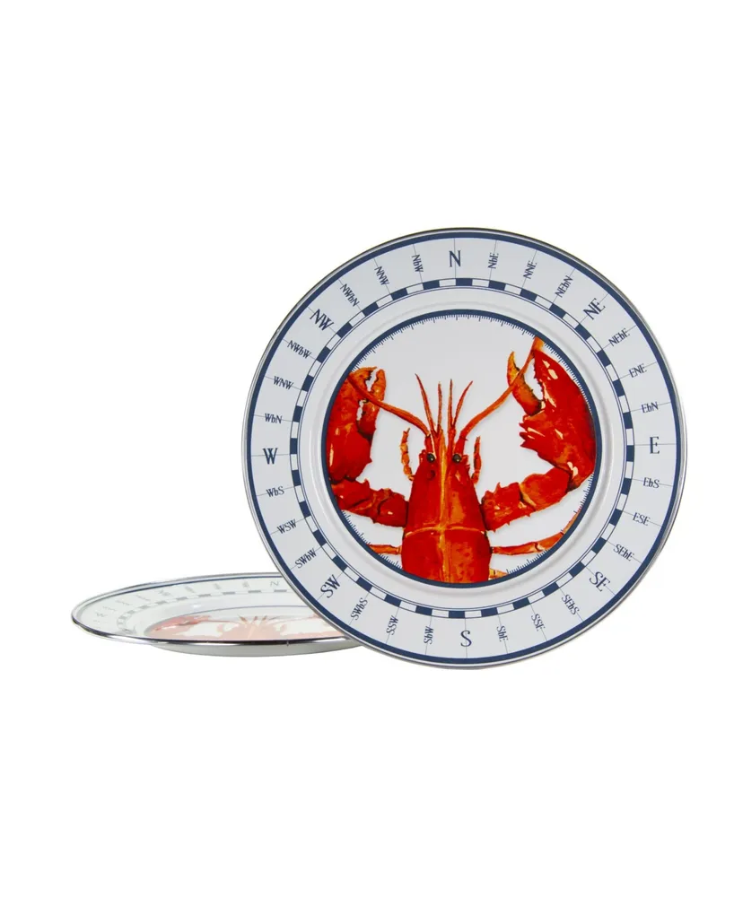Golden Rabbit Lobster Enamelware Chargers, Set of 2