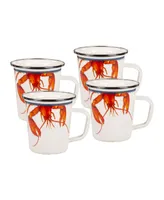 Golden Rabbit Lobster Enamelware Latte Mugs, Set of 4