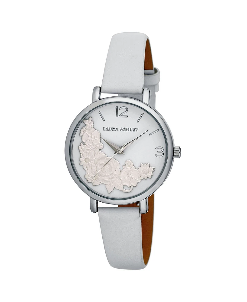 Laura Ashley Women's Floral Bounty White Polyurethane Strap Watch 38mm