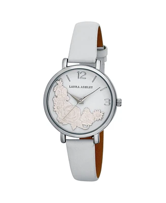 Laura Ashley Women's Floral Bounty White Polyurethane Strap Watch 38mm