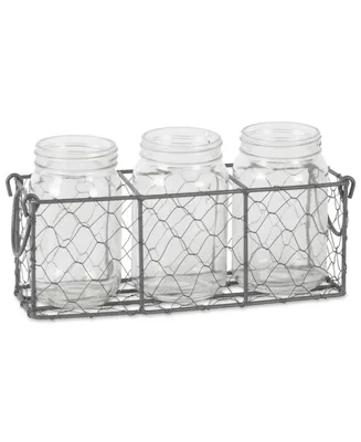Design Imports Vintage-like Chicken Wire Flatware Caddy with Clear Jars