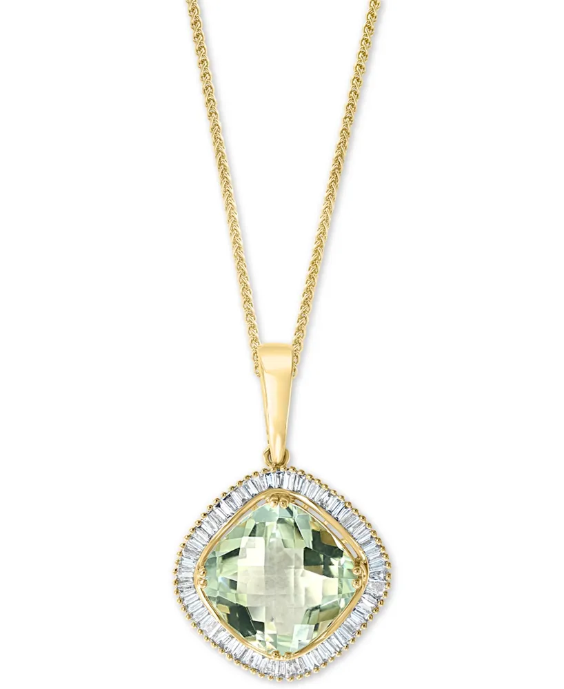 Lali Jewels Green Quartz (5-1/4 ct.) & Diamond (1/2 ct. t.w.) 18" Pendant Necklace in 14k Gold