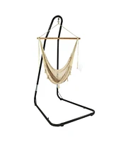 Sunnydaze Decor Outdoor Mayan Cotton and Nylon Hammock Chair with Adjustable Steel Stand - 220-Pound Capacity - Beige - Extra Large