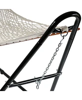 Cotton Double Wide Rope Hammock with Spreader Bars and Multi-Use Steel Stand - 450 Pound Capacity - Natural