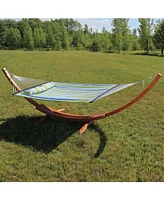 Double Quilted Fabric Hammock with -Foot Curved Arc Wood Stand