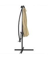 10-Foot Offset Cantilever Solar Patio Umbrella - Features Outdoor Led Lights, Crank, and Cross Base Beige