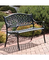 Sunnydaze Decor 2-Person Cast Aluminum Garden Bench with Checkered Design - 615-Pound Weight Capacity - 39-Inch W - Black
