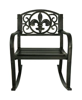 Sunnydaze Decor Fleur-de-Lis Cast Iron and Steel Patio Rocking Chair - 275-Pound Weight Capacity - Black