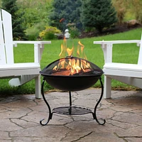 Sunnydaze Decor 18-Inch Elegant Steel Fire Pit Bowl with Spark Screen Guard - Black Finish