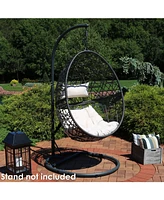 Caroline Hanging Resin Wicker Egg Chair - 265-Pound Weight Capacity Removable Gray Polyester Cushions