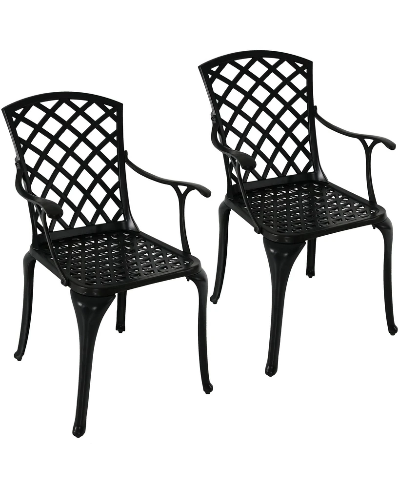 Sunnydaze Decor Cast Aluminum Patio Dining Chairs with Crossweave Design - Set of 2 - Black