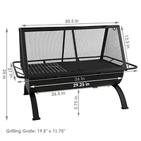 36-Inch Northland Steel Outdoor Fire Pit with Grill and Spark Screen - Vinyl Protective Cover - Black Finish