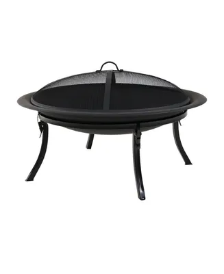 Sunnydaze Decor 29-Inch Portable Fire Pit Bowl with Spark Screen, Fireplace Poker, Folding Stand, and Carrying Case Cover