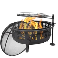 30-Inch Steel All Star Fire Pit Bowl - Black - Includes Bbq Cooking Grate and Spark Screen